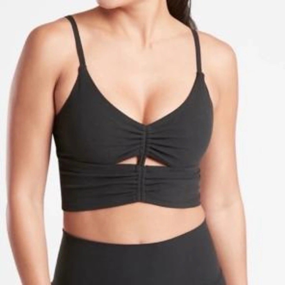 Athleta Charcoal Ruched Cut-Out Sports Bra